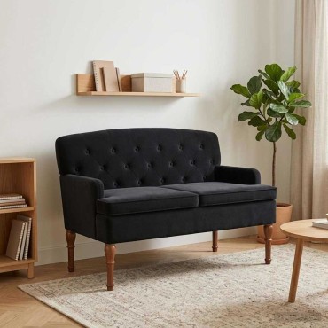 vidaXL Love seat με κουμπιά Μαύρο 111x65x79cm Βελούδο