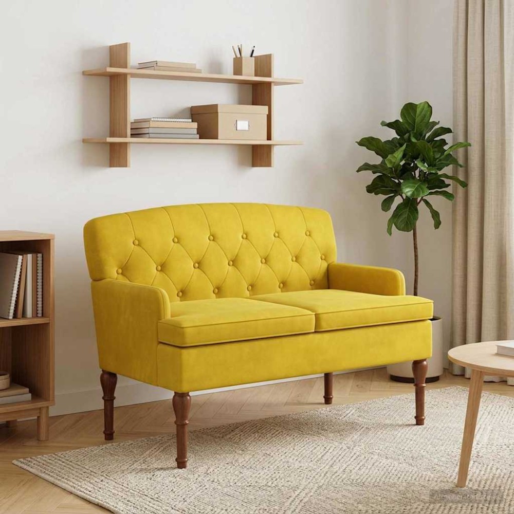 vidaXL Love seat με κουμπιά Απαλό Κίτρινο 111x65x79cm Βελούδο