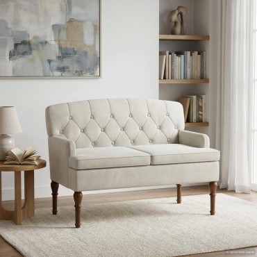 vidaXL Love seat με κουμπιά Κρεμ 111x65x79cm Βελούδο