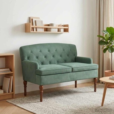 vidaXL Love seat με κουμπιά Θαλασσί 111x65x79cm Βελούδο
