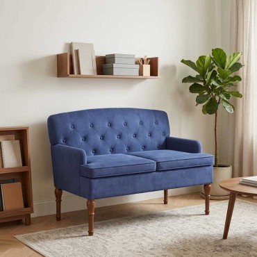 vidaXL Love seat με κουμπιά Μπλε Αστυνομίας 111x65x79cm Βελούδο