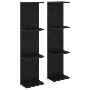 vidaXL Ράφι Τοίχου 2 τεμ. Μαύρη Δρυς 25x15x100 εκ