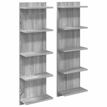 vidaXL Ράφι Τοίχου 2 τεμ. Γκρι Sonoma 30x15x100 εκ