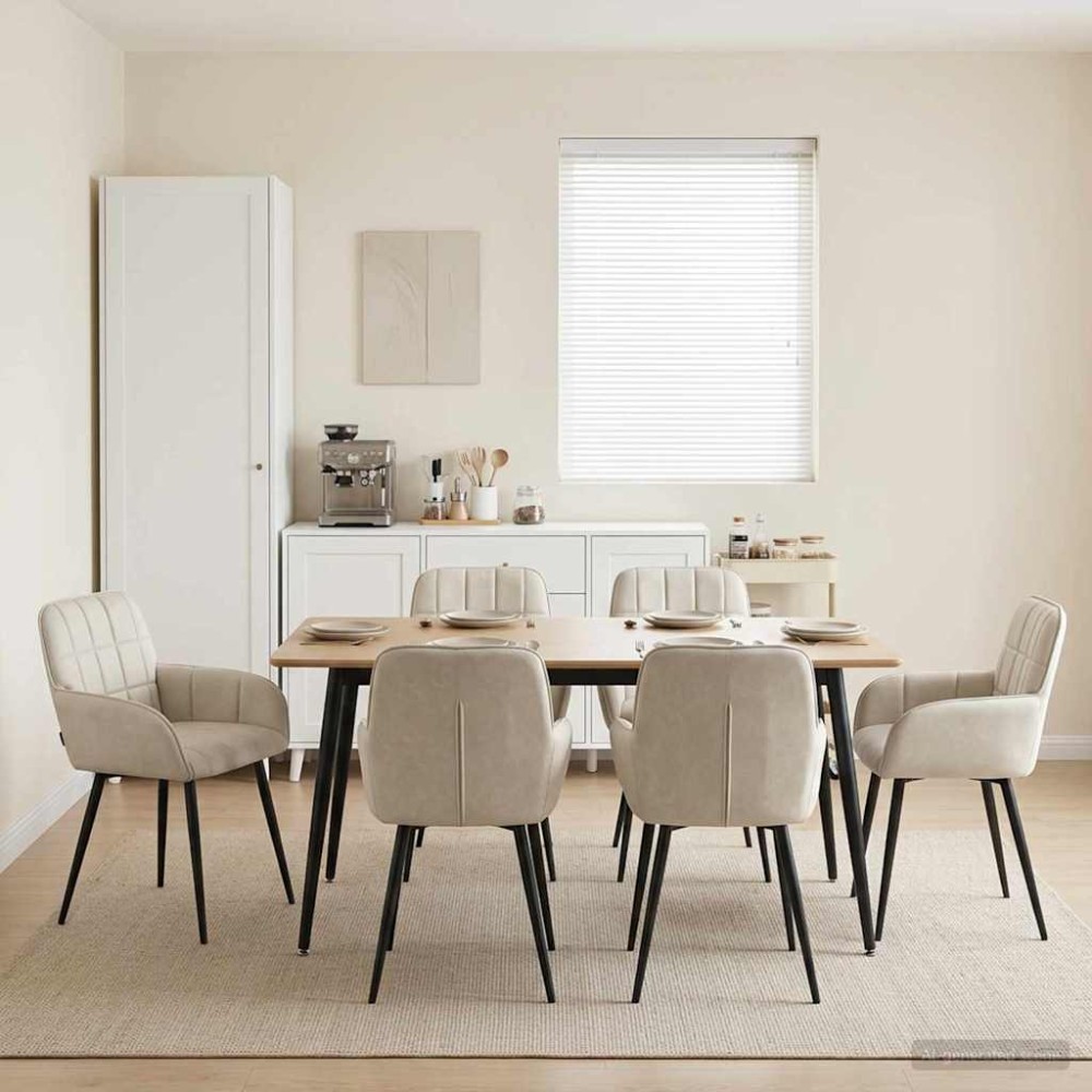 vidaXL Καρέκλες φαγητού 6 τεμ. Βελούδο Κρεμ 57x50x85cm