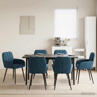 vidaXL Καρέκλες φαγητού 6 τεμ. Βελούδο Μπλε 57x50x85cm