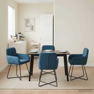 vidaXL Καρέκλες φαγητού 4 τεμ. Βελούδο Μπλε 59x56,5x86cm