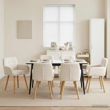 vidaXL Καρέκλες φαγητού 6 τεμ. Μπουκλέ Κρεμ 59x57x85cm