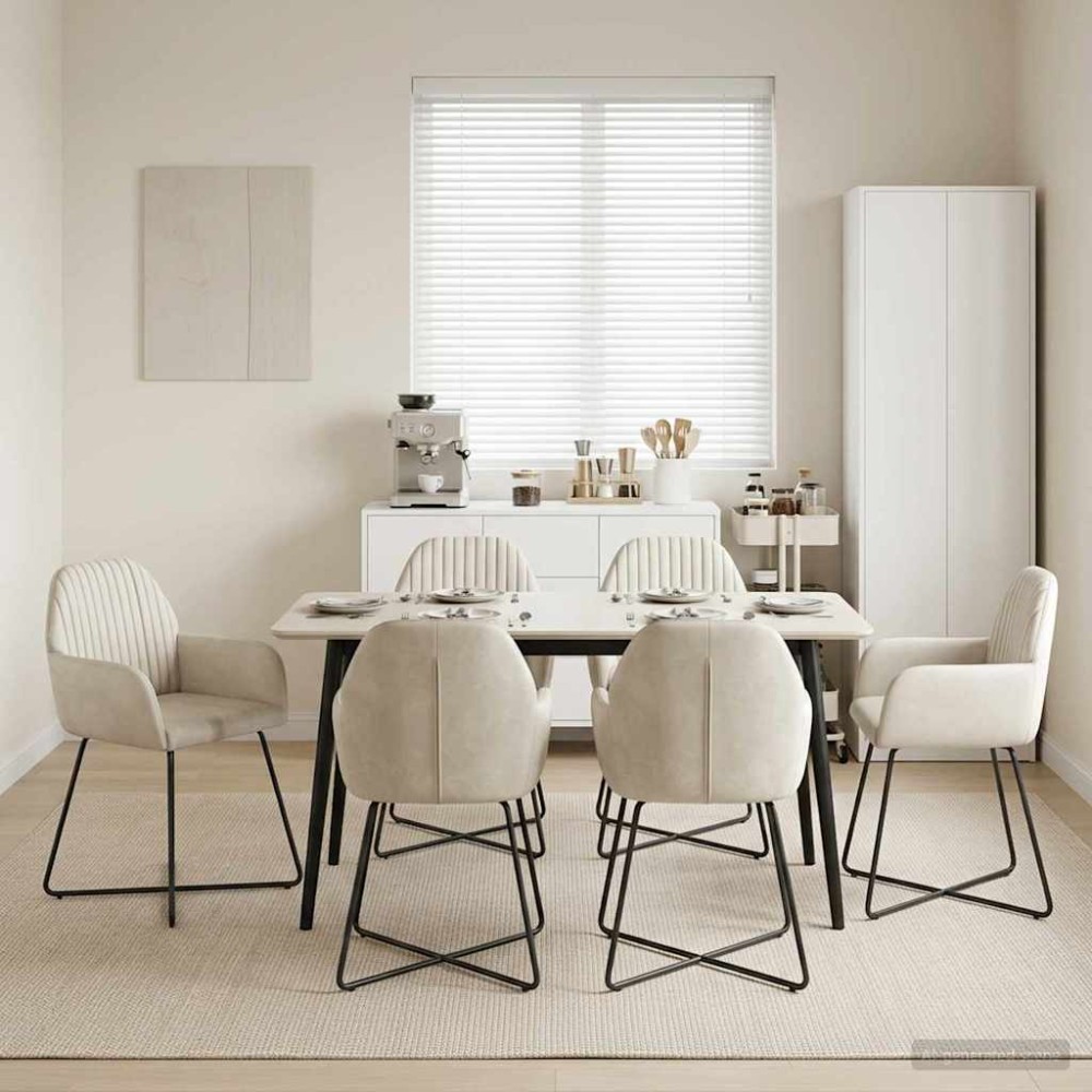 vidaXL Καρέκλες φαγητού 6 τεμ. Βελούδο Κρεμ 55x50x84cm