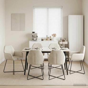 vidaXL Καρέκλες φαγητού 6 τεμ. Βελούδο Κρεμ 55x50x84cm