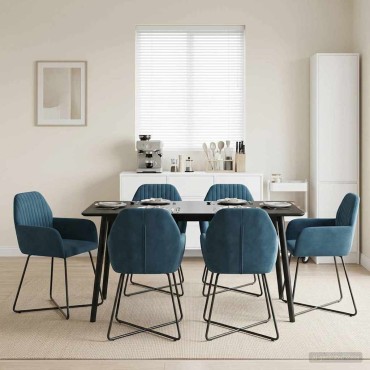 vidaXL Καρέκλες φαγητού 6 τεμ. Βελούδο Μπλε 55x50x84cm