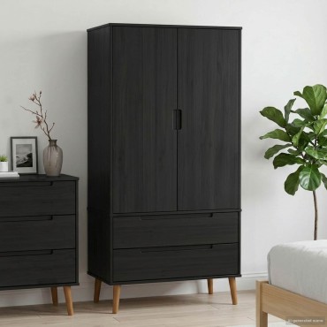 vidaXL Ντουλάπι MOLDE Μαύρο 90x55x175cm Μασίφ Ξύλο Πεύκου