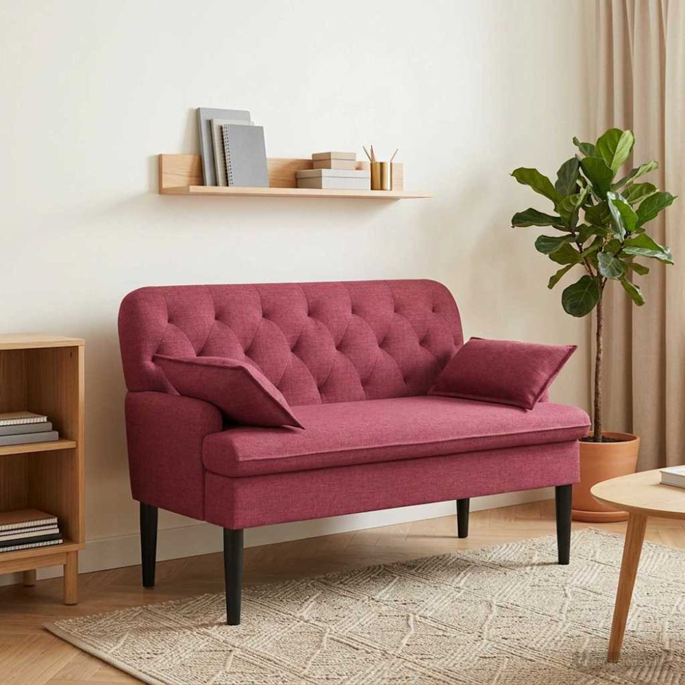 vidaXL Love seat με κουμπιά Κόκκινο 111x68x80cm Ύφασμα
