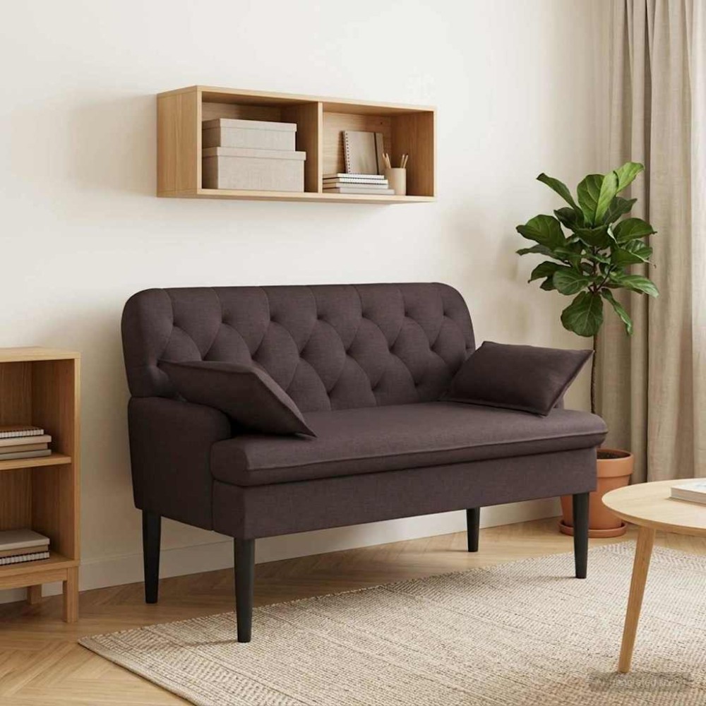 vidaXL Love seat με κουμπιά Σκούρο Καφέ 111x68x80cm Ύφασμα