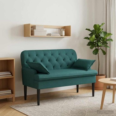 vidaXL Love seat με κουμπιά Σκούρο Πράσινο 111x68x80cm Ύφασμα