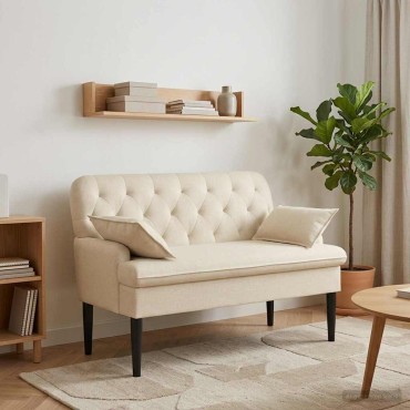 vidaXL Love seat με κουμπιά Κρεμ 111x68x80cm Ύφασμα