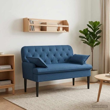 vidaXL Love seat με κουμπιά Μπλε 111x68x80cm Ύφασμα