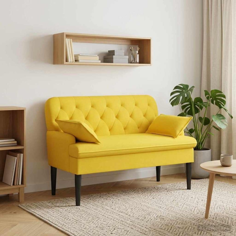 vidaXL Love seat με κουμπιά Ανοιχτό Κίτρινο 111x68x80cm Ύφασμα