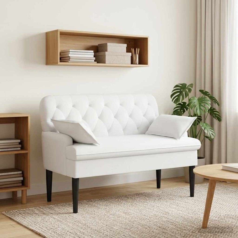 vidaXL Love seat με κουμπιά Λευκό 111x68x80cm Ύφασμα