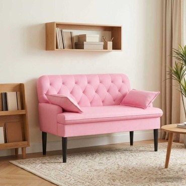 vidaXL Love seat με κουμπιά Ροζ 111x68x80cm Ύφασμα