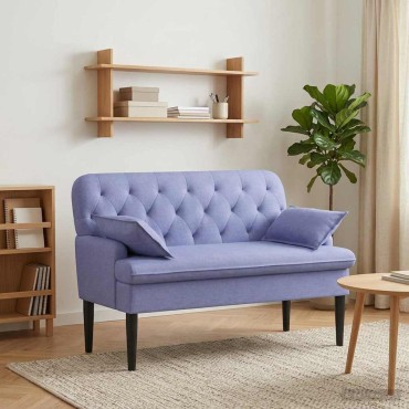 vidaXL Love seat με κουμπιά Μπλε τζην 111x68x80cm Ύφασμα