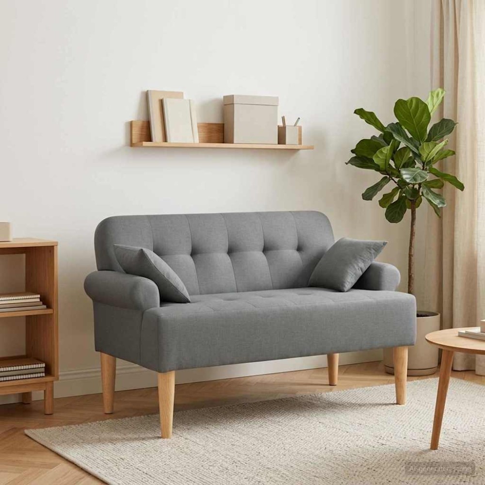 vidaXL Love seat με κουμπιά Σκούρο Γκρι 120x65x79cm Ύφασμα