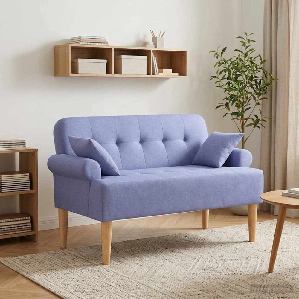 vidaXL Love seat με κουμπιά Μπλε τζην 120x65x79cm Ύφασμα