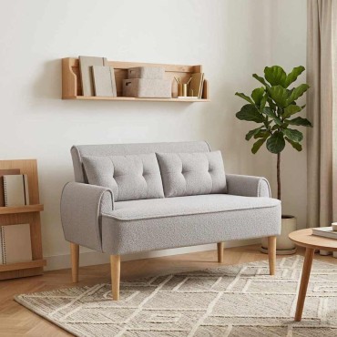 vidaXL Love seat με κουμπιά Ανοιχτό γκρι 117x67x77cm Μπουκλέ