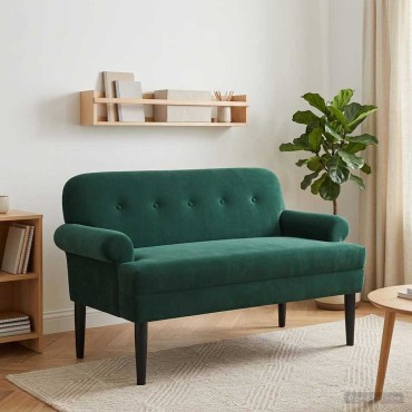 vidaXL Love seat με κουμπιά Σκούρο Πράσινο 120x66x78cm Βελούδο