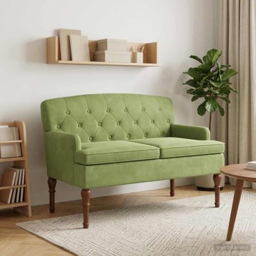 vidaXL Love seat με κουμπιά Ανοιχτό Πράσινο 111x65x79cm Βελούδο