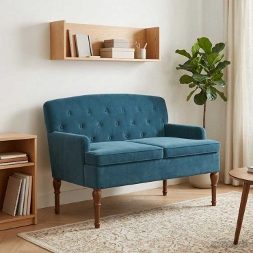 vidaXL Love seat με κουμπιά Μπλε 111x65x79cm Βελούδο