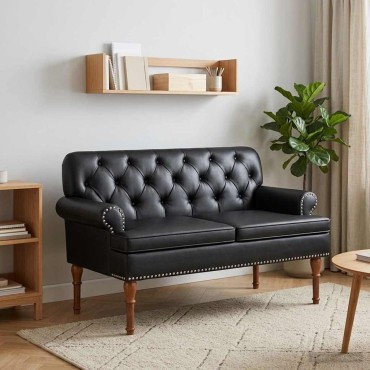 vidaXL Love seat με κουμπιά Μαύρο 120x65x77cm Τεχνητό Δέρμα