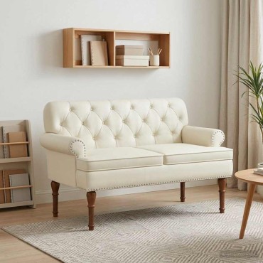 vidaXL Love seat με κουμπιά Κρεμ 120x65x77cm Τεχνητό Δέρμα