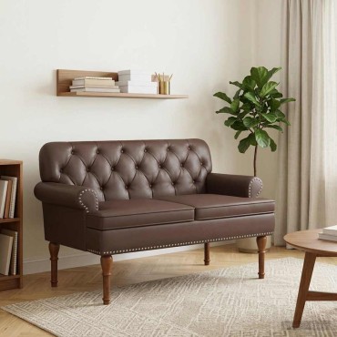 vidaXL Love seat με κουμπιά Καφέ 120x65x77cm Τεχνητό Δέρμα