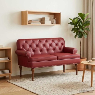 vidaXL Love seat με κουμπιά Κόκκινο 120x65x77cm Τεχνητό Δέρμα