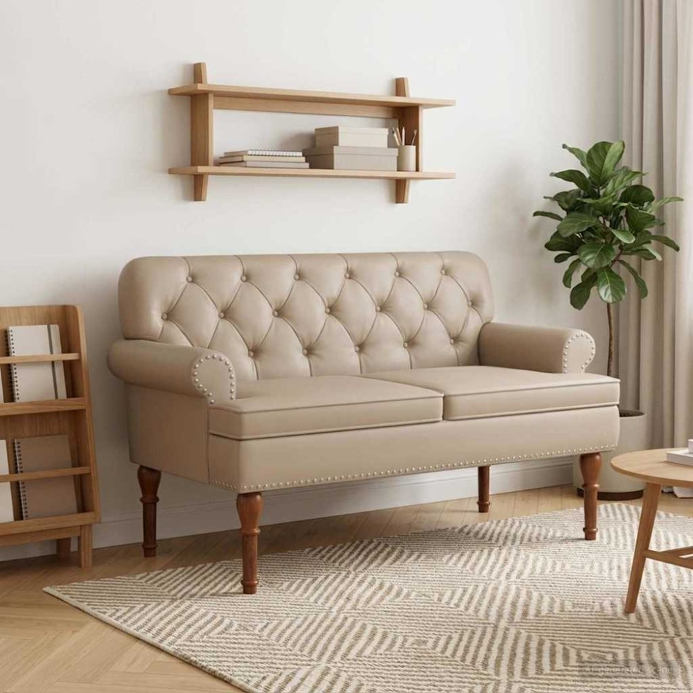 vidaXL Love seat με κουμπιά Καπουτσίνο 120x65x77cm Τεχνητό Δέρμα