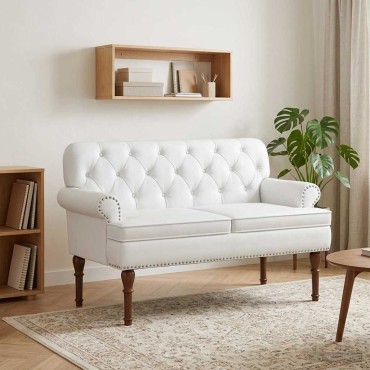 vidaXL Love seat με κουμπιά Λευκό 120x65x77cm Τεχνητό Δέρμα