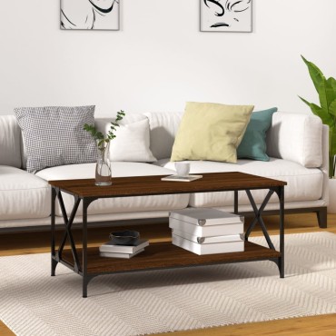 vidaXL Τραπεζάκι Σαλονιού Καφέ Δρυς 100x50x45cm Επεξ. Ξύλο + Σίδηρος 1 τεμ.