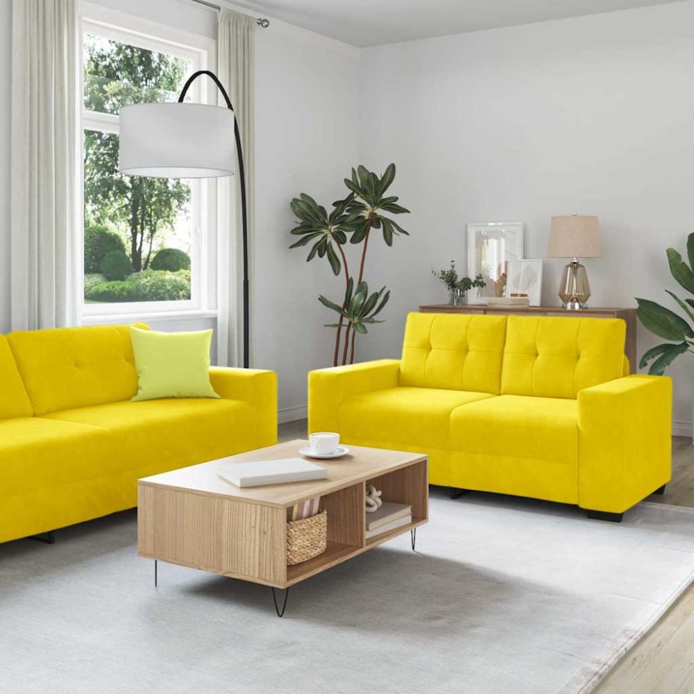 vidaXL Σετ Καναπέ 3 τεμ. Κίτρινο Βελούδο 221x80x80cm  Τριθέσιος