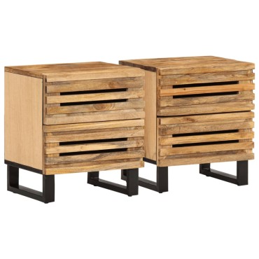 vidaXL Κομοδίνα 2 τεμ. 40x34x46cm Ακατέργαστο Μασίφ Ξύλο Μάνγκο