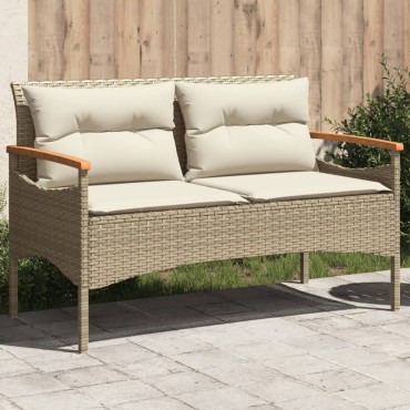 vidaXL Παγκάκι Κήπου Μπεζ 116x62,5x74cm Συνθετικό Ρατάν με Μαξιλάρια 1 τεμ.