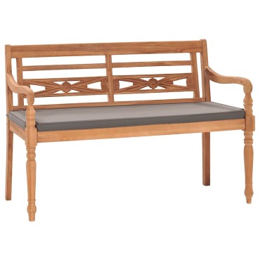 vidaXL Παγκάκι Batavia Μασίφ Ξύλο Teak & Σκούρο Γκρι Μαξιλάρι 120x51,5x84cm 1 τεμ.