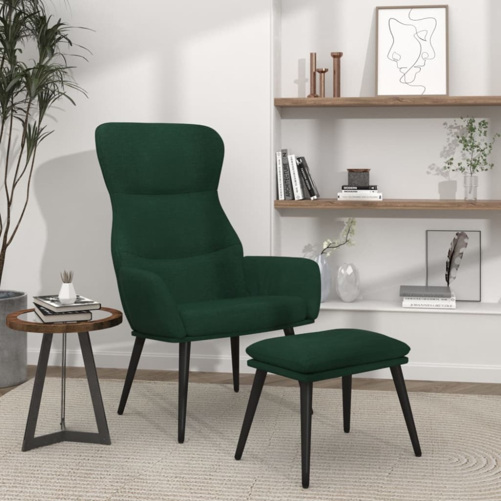 vidaXL Πολυθρόνα Relax Σκούρο Πράσινο Υφασμάτινη με Σκαμπό 70x77x94cm 1 τεμ. vidaXL Πολυθρόνα Relax Σκούρο Πράσινο Υφασμάτινη με Σκαμπό 70x77x94cm 1 τεμ.