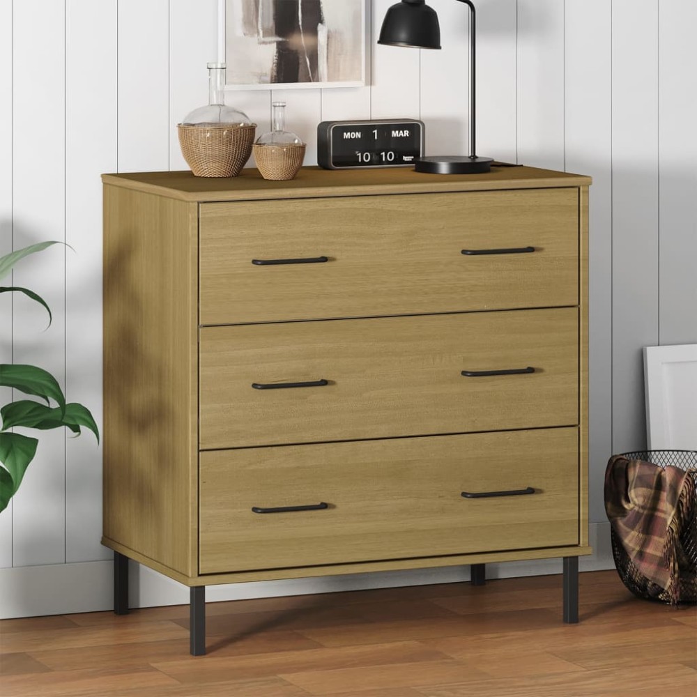 vidaXL Ντουλάπι OSLO με 3 Συρτάρια Καφέ 77x40x79,5cm Μασίφ Ξύλο 1 τεμ.