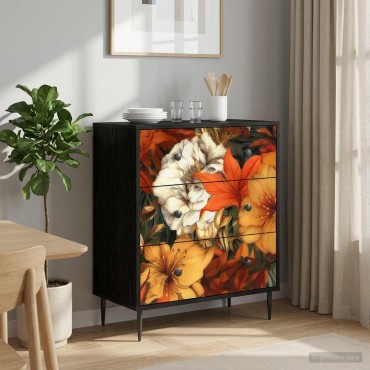 vidaXL Κουτί με συρτάρια GENNEP Σχέδιο κρίνος 66x36,5x76cm