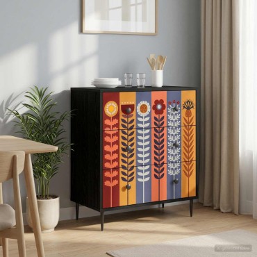 vidaXL Κουτί με συρτάρια ESSEN Σχέδιο με ηλιοτρόπια 66x36,5x76cm