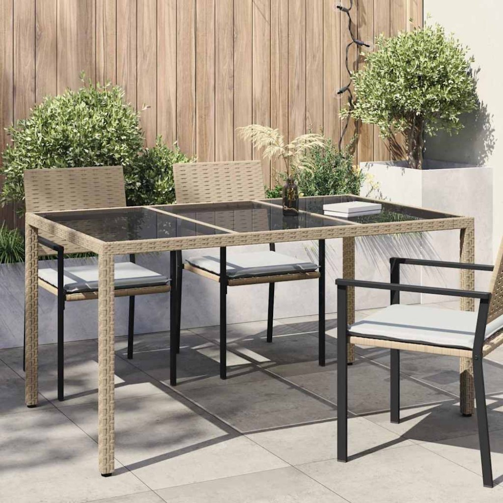 vidaXL Τραπέζι Κήπου Μπεζ 150x90x75cm συνθετικό ρατάν 1 τεμ.