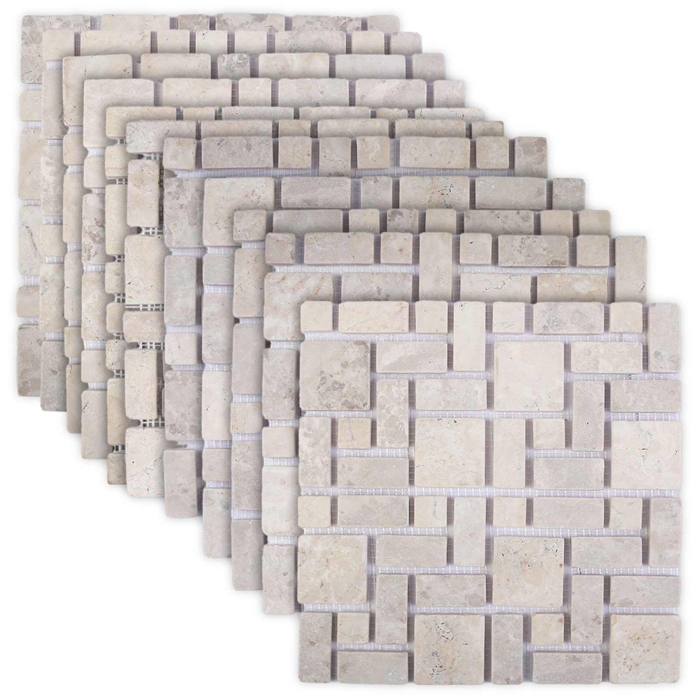vidaXL Πλακίδια Μωσαϊκού Κρεμ 30 x 30 cm Μάρμαρο