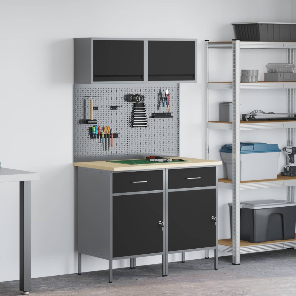vidaXL Σετ Ντουλάπας Εργασίας με συρτάρι με ράφι 6 τεμ. Μαύρο