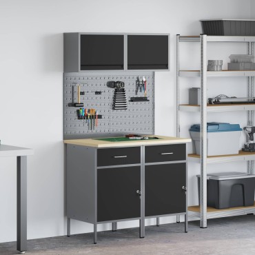 vidaXL Σετ Ντουλάπας Εργασίας με συρτάρι με ράφι 6 τεμ. Μαύρο