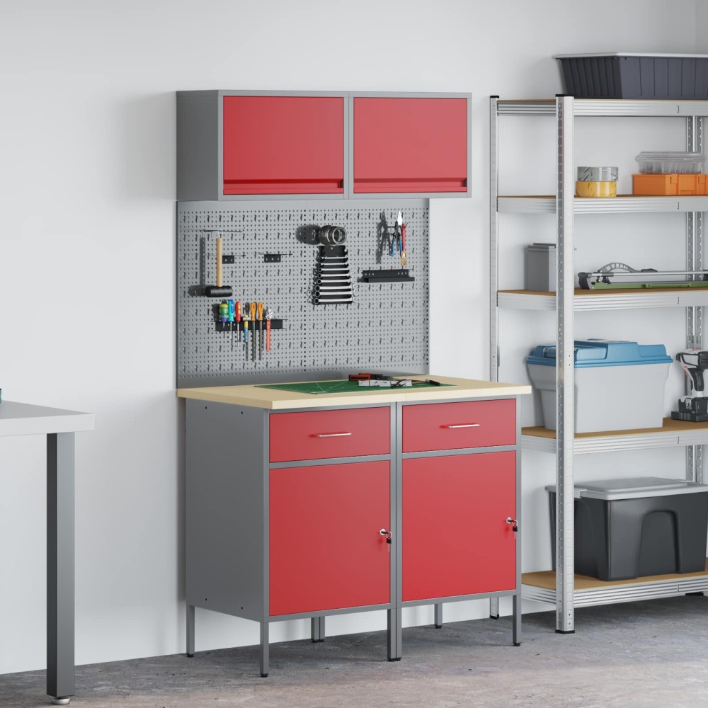 vidaXL Σετ Ντουλάπας Εργασίας με συρτάρι με ράφι 6 τμχ. Κόκκινο